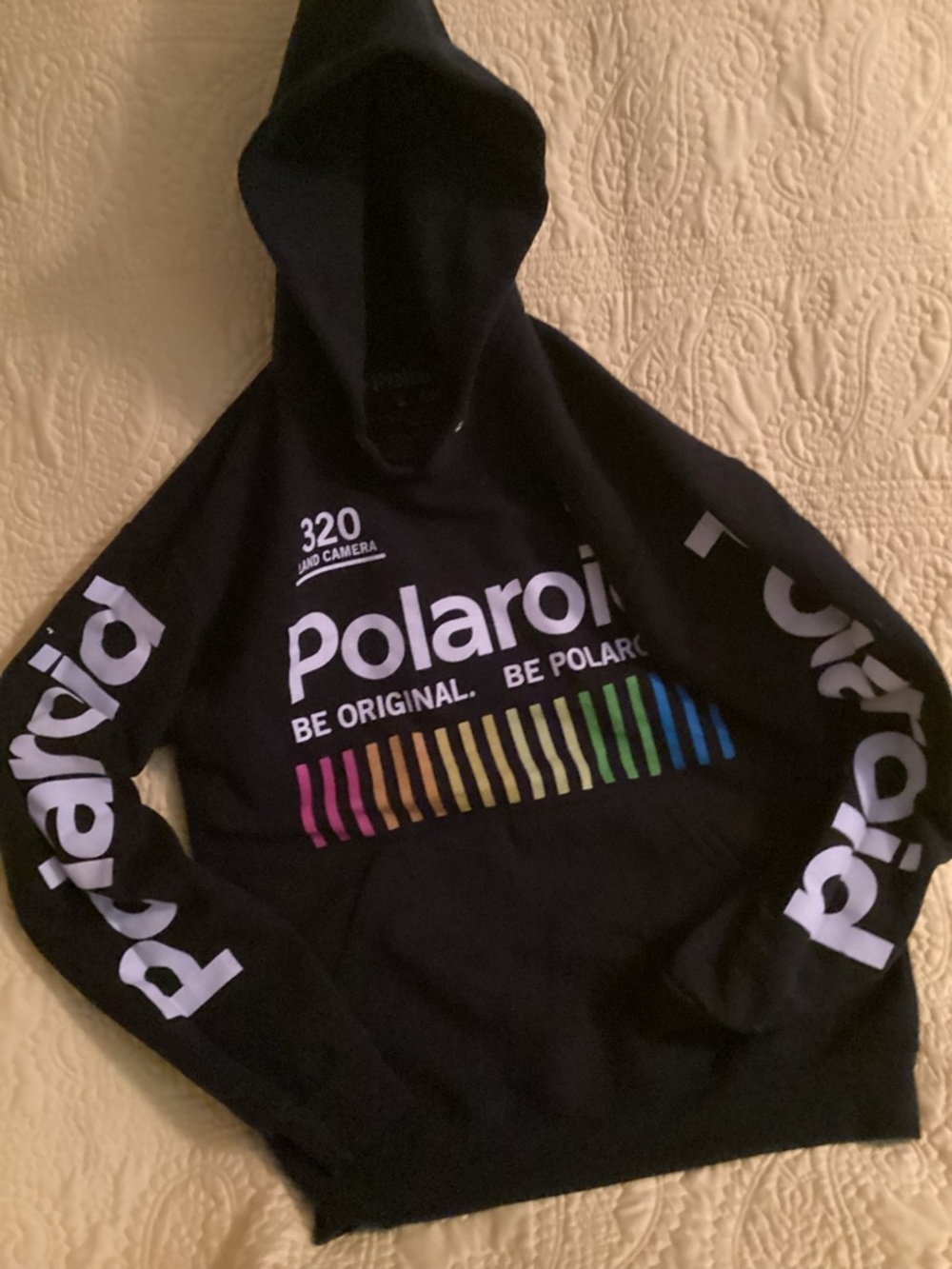 Polaroid Black Crewneck Sweater with Rainbow Stripe Graphic